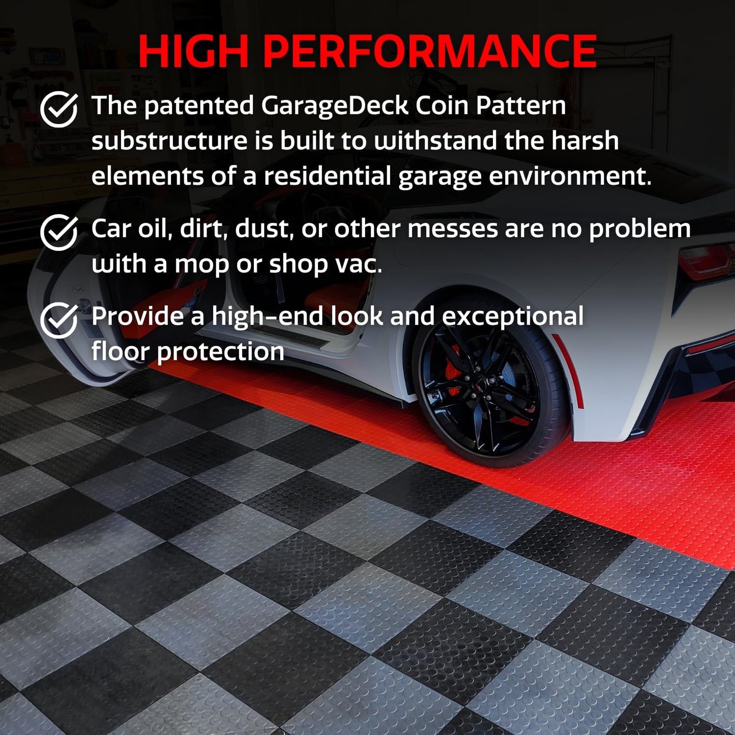 Big Floors GarageDeck Coin Pattern, Durable Copolymer Interlocking Modular Non-Slip Garage Flooring Tile (White, 48 Pack of 12 x 12" Tiles)