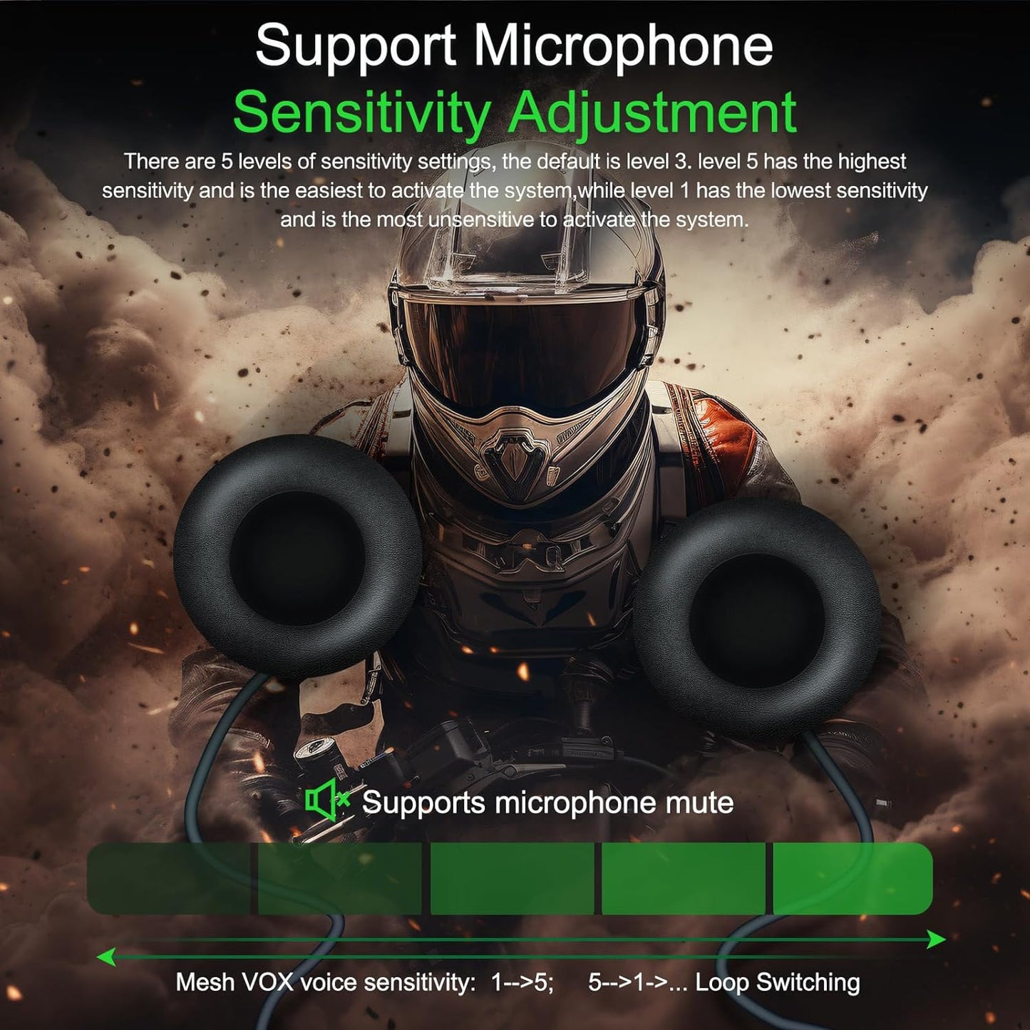 EJEAS Q8 1PC Motorcycle Bluetooth Headset, Upgraded Mesh 3.0 Intercom System with Music Sharing and IP67 Waterproof for 6 Riders Group Talking